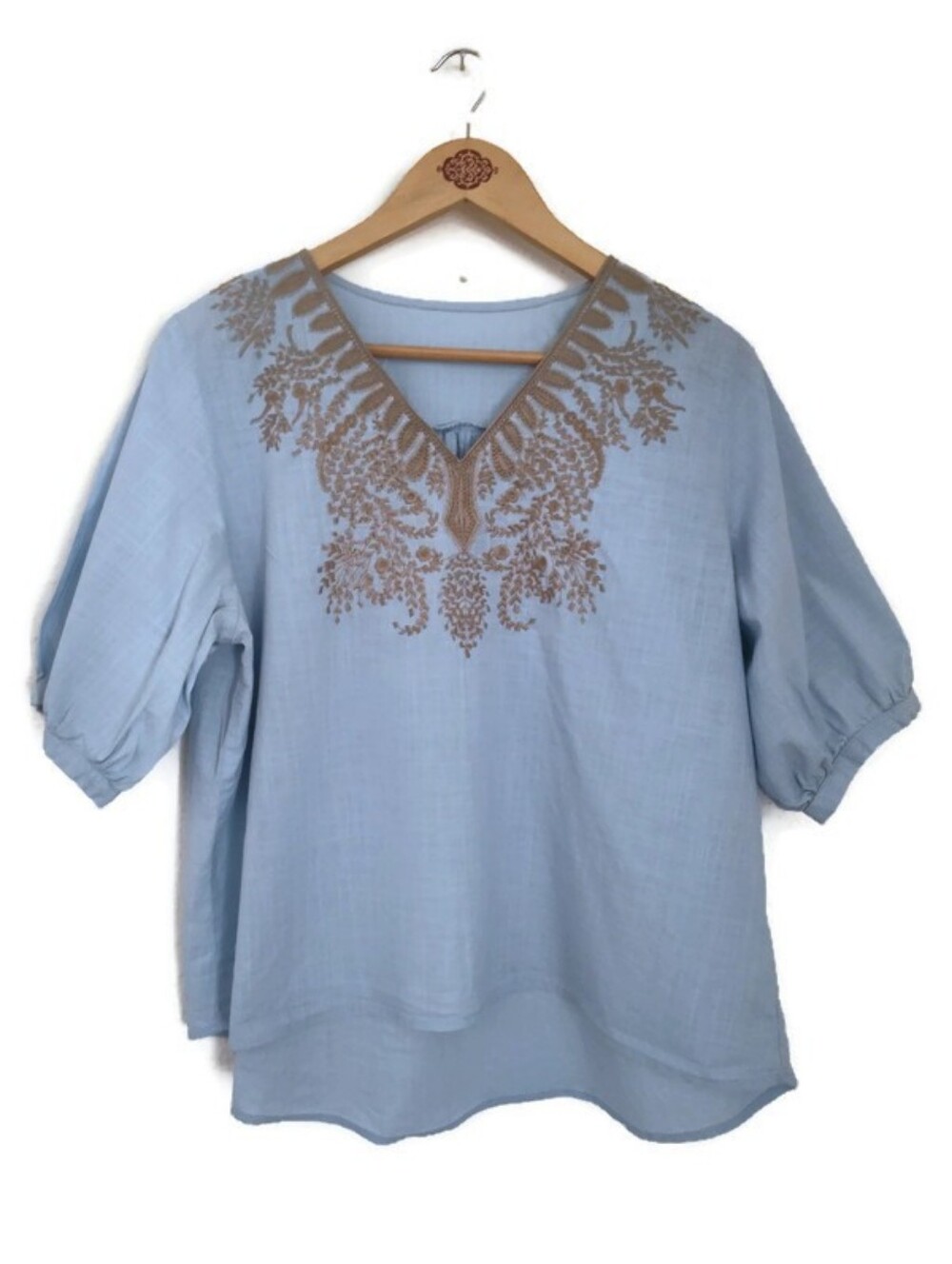 Dusty Blue Size Large Embroidered Top